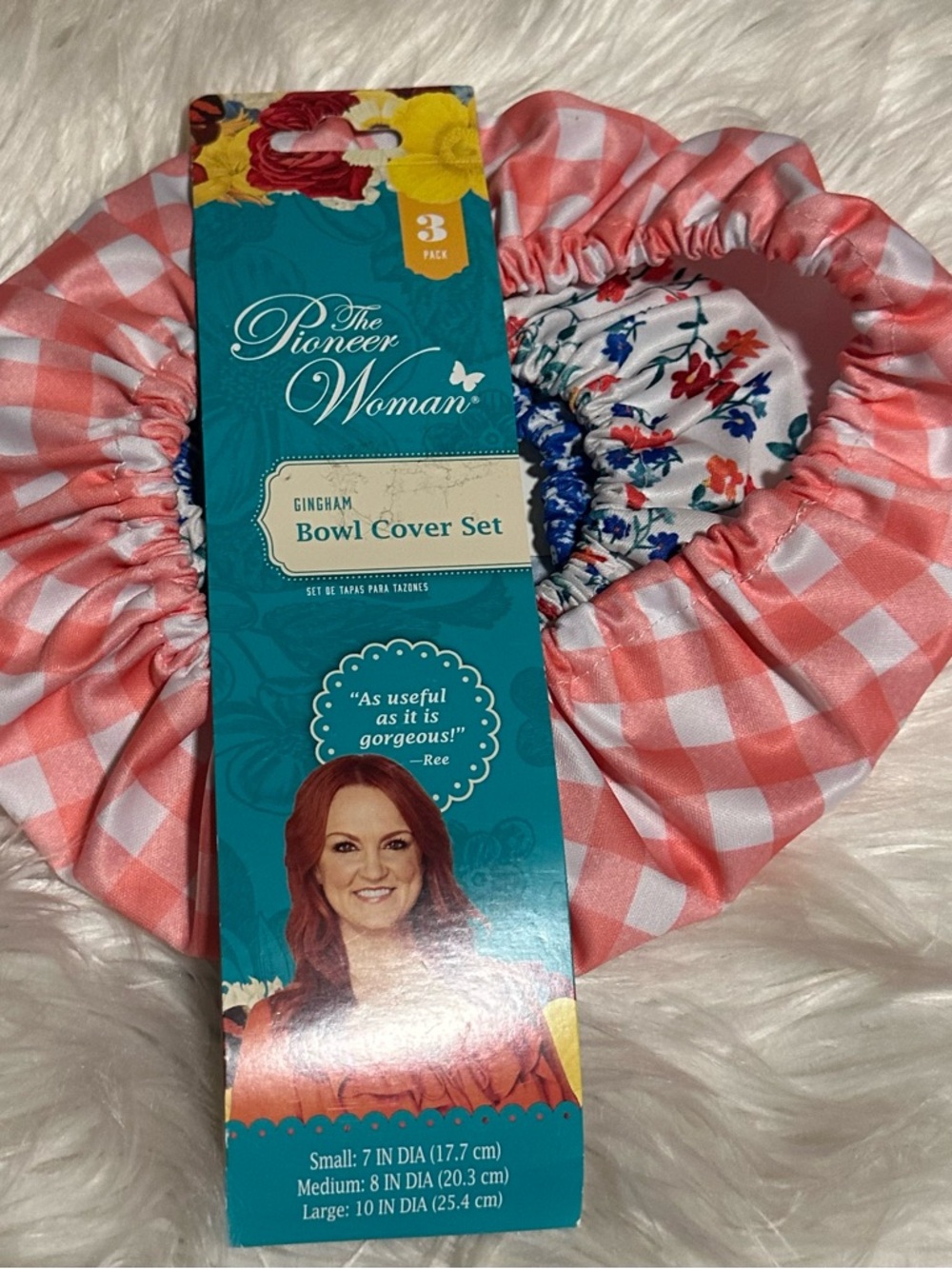 The Pioneer Woman Pink Gingham & Floral Bowl Cover Set